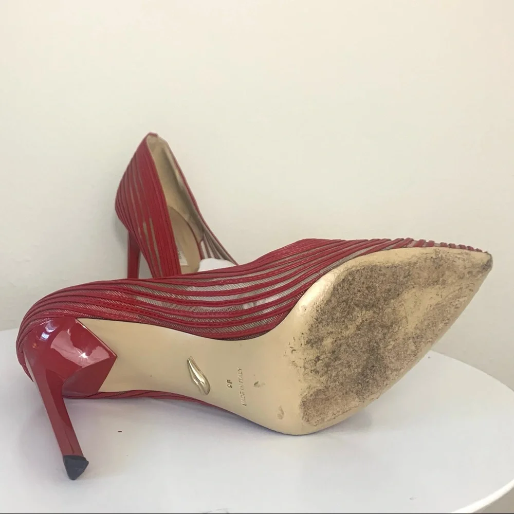 Diane Von Frontenberg red striped Bridgette leather and mesh pumps - Picture 6 of 6